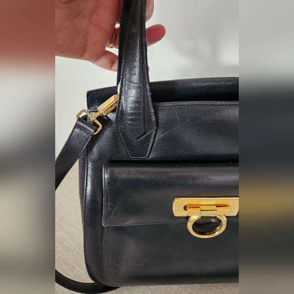 Salvatore Ferragamo Vintage Black Satchel with Gold Accents - Picture 4 of 16